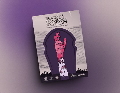 Afiche oficial del Bogotá Horror Film Festival IV, diseño gráfico de terror con alto contraste y composición cinematográfica